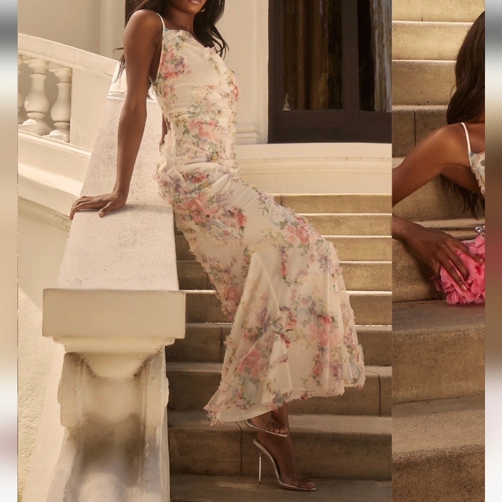 NWT PrettyLittleThing Floral Printed Cowl Neck Maxi Dress